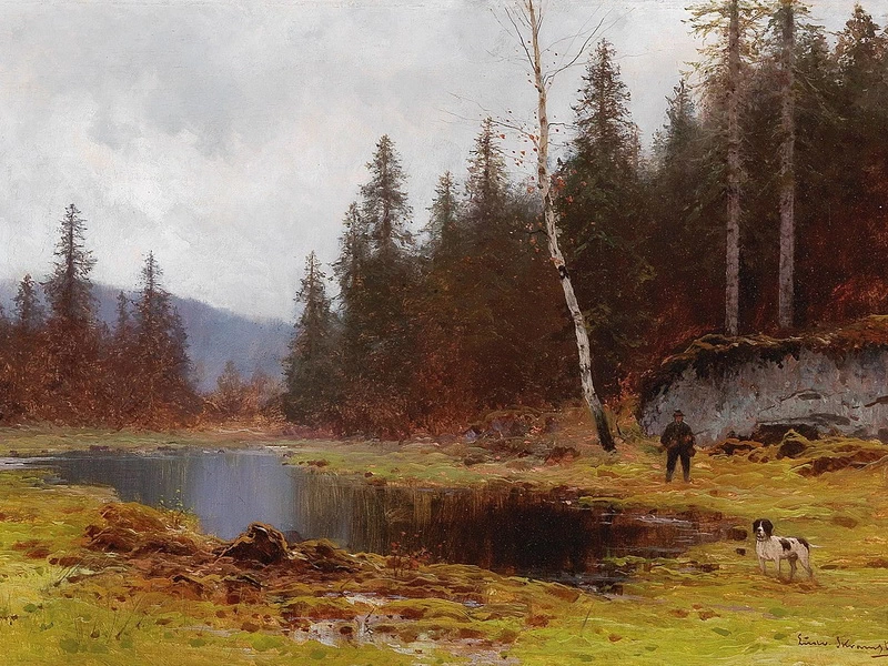 1855-Ludvig Skramstad - Cacciatore presso uno stagno